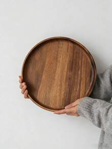 4 Sizes Round Wooden Trays Made Of Acacia Wood, Kitchen Dining Table Decor Trays, Wooden Tray For Home Decor, Coffee Table And Home Decoration, Christmas Decor Gift - Multicolor - View 2