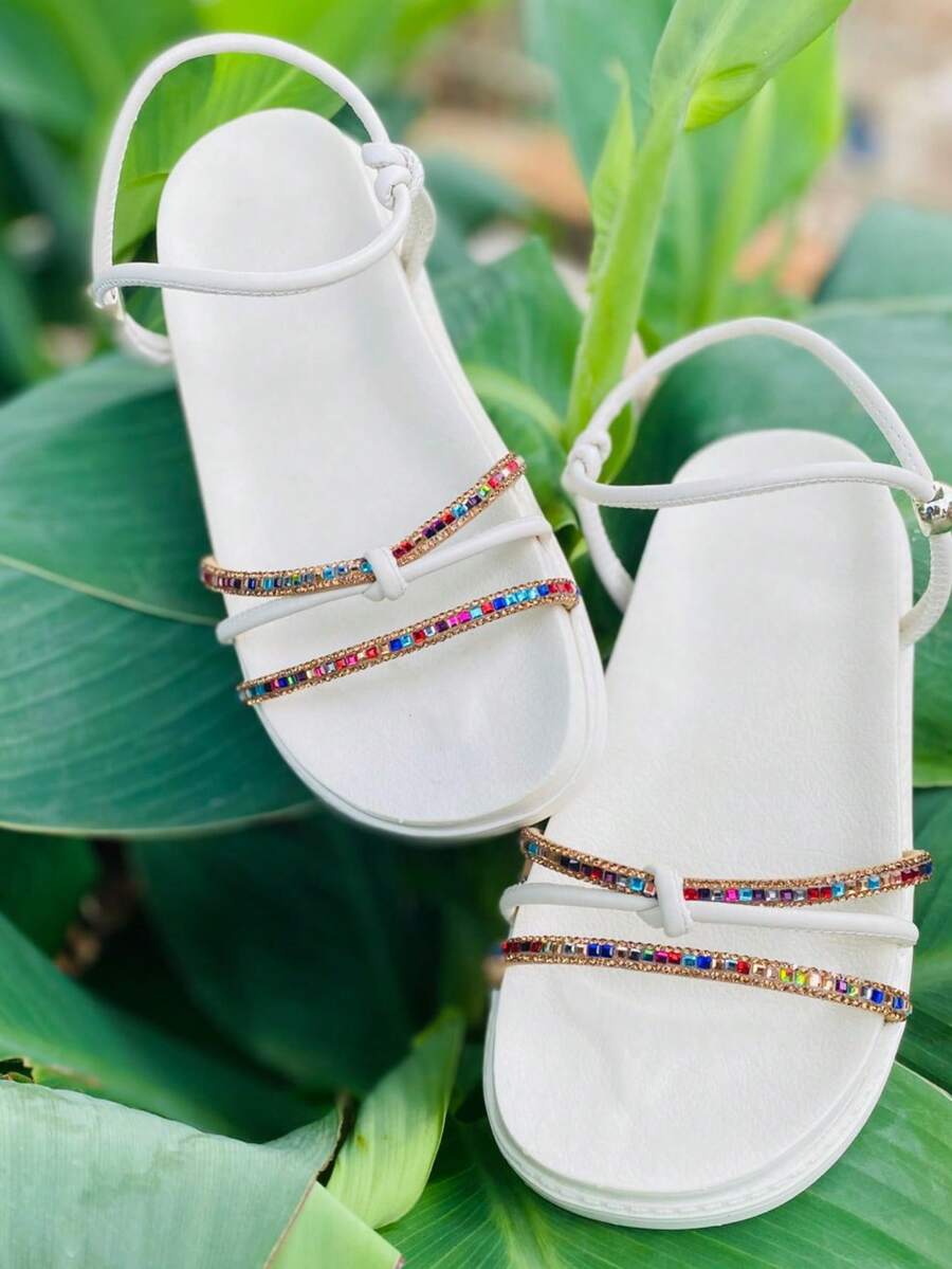 Sandália Birken Papete com Tiras de Strass Colorido em ABS - Preto - Visão 1