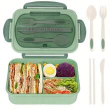 1 Piece Portable Microwave  Lunchbox Meal Prep Office Leakproof Food Leak-Proof Food Storage Container With 3 Compartments, Plastic For Fresh Meals. - màu xanh lá - Xem 1