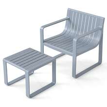 COSTWAY 2 Piece Patio Furniture Set, Weatherproof PP Chair W/ Square Coffee Table, Ergonomic Slatted Bistro Table & Chair Set For Front Porch, Backyard, Grey - Grey - View 10