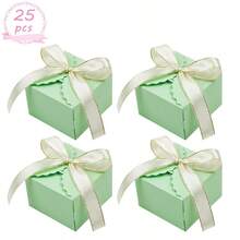 25PCS Spring Theme Small Candy Treat Paper Boxes With Ribbon Party Favour Cookie Gift Pakcgae Paper Box For Birthday Wedding Supplies - Multicolor - View 15