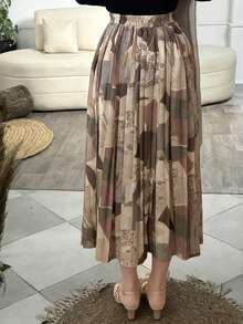 Livesso Women's Full Print Geometric Pattern Pleated Skirt,Fall Clothes - Multicolor - View 3