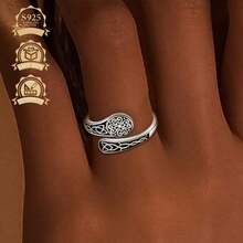 1 pieza Anillo de plata de ley 925 vintage elegante con diseño geométrico de círculo y nudo celta, regalo para mujer, adecuado para vacaciones, fiesta, boda, cumpleaños - Plata antigua - Ver 7