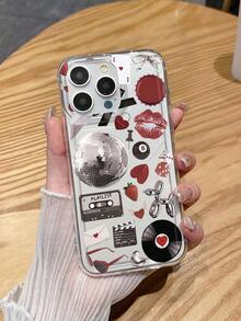 Y2K复古迪斯科球与嘴唇唱片混合印花透明软TPU手机壳，适合女孩日常使用，也可作为朋友礼物。兼容 11、13 Pro Max、15、17、17 Pro Max以及Galaxy S24 Ultra、S25 Ultra。 - 無色 - 查看 7