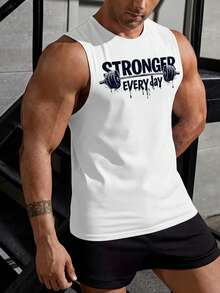 Một món đồ thời trang - Áo ba lỗ cổ tròn in hình tạ dành cho nam giới, thích hợp cho các hoạt động thể thao ngoài trời mùa hè và tập luyện thể dục | Phù hợp cho cả hoạt động thể thao và giải trí. - trắng - Xem 2