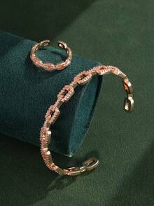rakol 2pcs Fashionable Cubic Zirconia Asymmetrical Decor Ring & Bracelet Set - Rose Gold - View 3