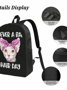 Hairless Sphynx Cat Feline Vibrant Printed Polyester Backpack - Sturdy Construction For Everyday Adventures - Rectangle - View 5