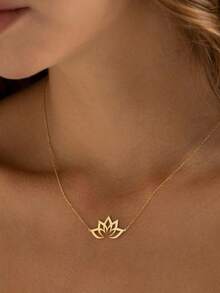 1pc 18K Gold Plated Stainless Steel Lotus Flower Necklace, Delicate Lotus Jewelry, Women's Spiritual Belief Necklace, Female Spirituality Necklace, Buddhist Necklace, Amulet Necklace, Gift For Her - Gold - View 7