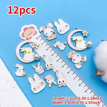 5/12件套可爱兔子吊坠套装 – 珐琅锌合金可爱卡通月亮星星设计 – DIY手链项链耳环工艺品材料，适合生日派对和春节 - 彩色 - 查看 16