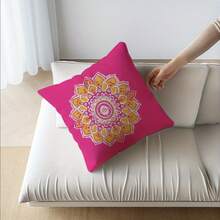 Bộ 4 vỏ gối trang trí họa tiết Mandala màu xanh dương, hồng san hô, vàng mù tạt và cam đậm - kích thước 17.7*17.7 inch, in một mặt, thích hợp cho phòng khách, hiên nhà, văn phòng, xe hơi, có khóa kéo và có thể giặt máy, không bao gồm ruột gối. - Nhiều màu - Xem 7