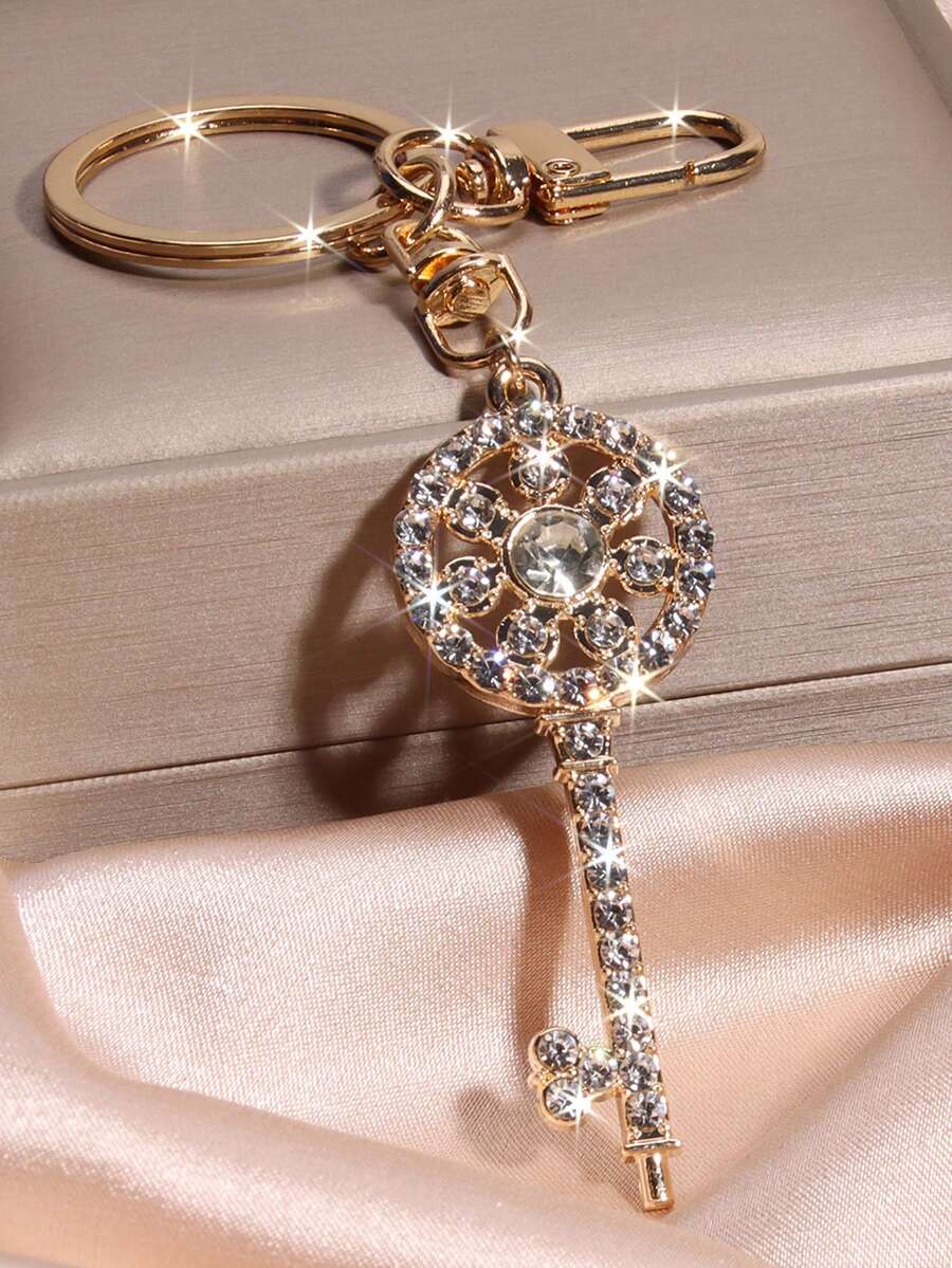 1个优雅、可爱、休闲的锌合金全镶钻钥匙扣，适合所有季节和场合 - 金色 - 查看 1