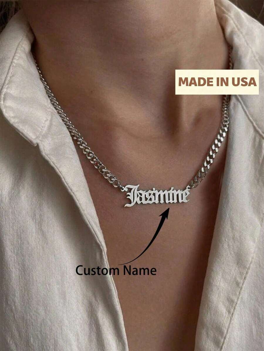 Personalized Simple Custom Necklace For Men And Women, Silver Chain Necklaces Customized Letter Name Pendants, Hip-Hop Style Jewelry, Multi-Font Selection For Anniversaries, For Valentine's Day, For Mother's Day, For Weddings, For Daily Wear, For Birthdays Valentines, Back To School, School Gift, For Office, For School, For Classroom, For Teacher Gifts, For University, For Colleague, For Dorm Rooms, For Teenagers, Junior High School Students, College Students, Customized Fashion Word Necklaces, Chic Autumn,Delicate Romance - Nhiều màu - Xem 1