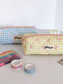 Joivida 1个可爱蝴蝶结格子铅笔盒，清新风格，韩版设计，返校季必备，返校用品，铅笔袋，书包，文具 - 彩色 - 查看 9