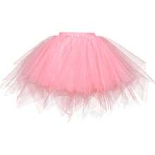 1pc Women's Punk Gothic Style Ruffled Mesh Skirt, Elastic Waist Diamond Net Fabric Rock & Roll Mini Skirt - Pink - View 9