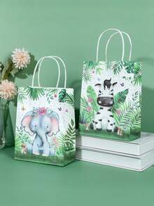 6pcs Jungle Animal Theme Paper Gift Bags, Cartoon Animal Theme Party Favor Bags, Baby Shower Decor Gift Bags, Small Kraft Paper Bags, Paper Tote Bags, Birthday Party Decor, Jungle Theme Baby Shower Supplies, Gender Reveal Decor, Holiday Gift Packaging Bags, Tote Bags, Shopping Bags, Jungle Decor, Baby Shower Gifts - Jungle Animals - View 7