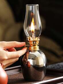 1pc Ceramic Electroplated Gold/Silver Home Oil Lamp With Lamp Shade, Adjustable Wick Camping Fuel Oil Lamp, Indoor Ceramic Oil Lamp Candle Holder, Kerosene Lamp With Wick, Oil Lamp/Hurricane Lamp With Fire Control Knob - 1PC - View 2