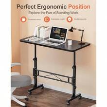 Small Standing Desk Adjustable Height, Mobile Stand Up Desk With Wheels, 32 Inch Portable Rolling Desks For Walking Pad Treadmill Black - Gỗ đen - Xem 4
