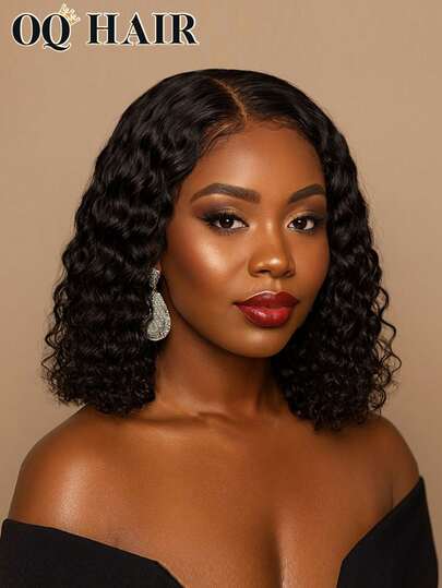 OQ Hair 200% Density 10-16 Inch Deep Wave Bob Wear Go Glueless Wig Pre-Cut 7x5 Transparent Lace Front Wig Natural Black Pre-Plucked Hairline Suitable For Beginners-No Glue Needed, 100% Human Hair, Breathable Cap, Lightweight And Comfortable For Daily Wear, Minimal Shedding, Can Create Office, Halloween, Party, Y2K, Rebellious, Vacation, Outdoor, Cosplay, School, Holiday, Christmas, Party, Wedding And Other Styles, Suitable For Women