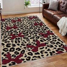 1pc Leopard Print Rug, Red Lips Rug, Pop Art Rug, Bold Statement Area Rug, Funky Living Room Decor, Animal Print Rug,84*60inch,Perfect Choice For Christmas ,Stylish And High-Quality Rugs, Perfect For Christmas Decorations And Gifts Home Decor - Multicolor - View 4