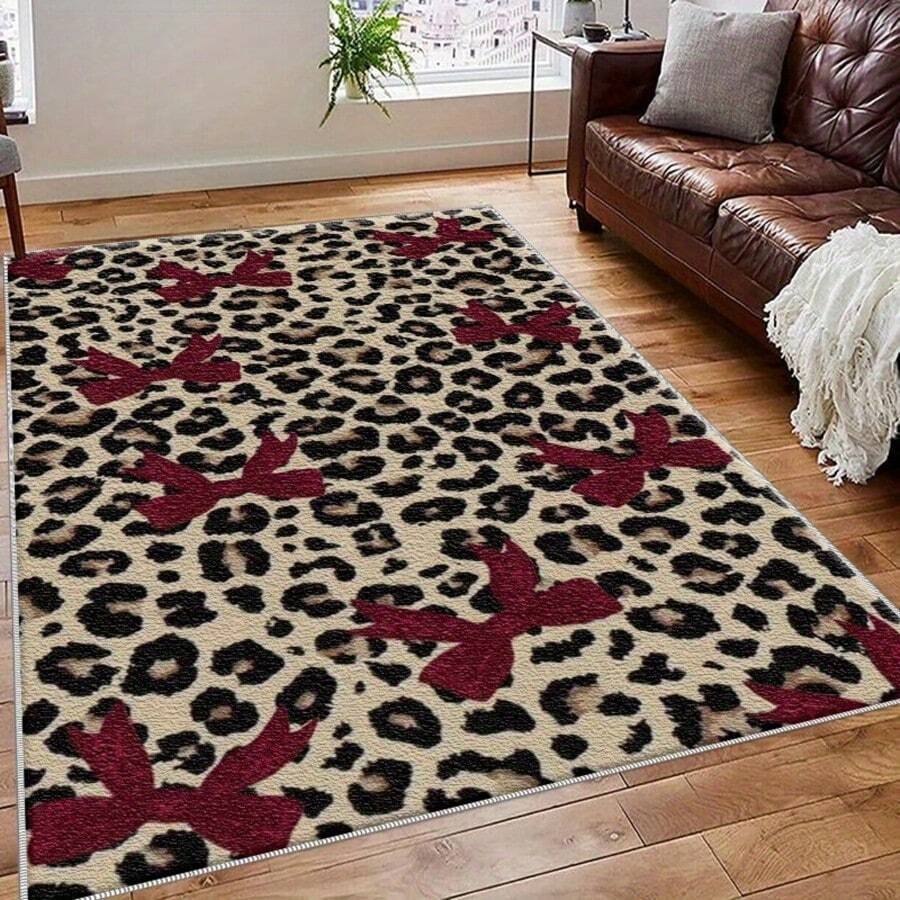 Alfombra con estampado de leopardo, labios rojos, estilo pop art, llamativa, moderna y elegante, para sala de estar, con estampado animal, glamurosa, 84 x 60 pulgadas, ideal para Navidad. Alfombras elegantes y de alta calidad, ideales para decorar y regalar en Navidad. Decoración del hogar, ideal para cumpleaños góticos. - Multicolor - Ver 1