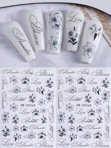 2 miếng dán móng tay hình chữ cái Ink Lily, họa tiết chữ cái trang nhã, tự dính, dụng cụ làm móng DIY dành cho nữ. - màu đen - Xem 10