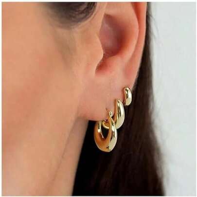 Colección de 6 Piezas de Aretes de Aro de Oro| Juego de aros en forma de C versátiles, caja de regalo perfecta