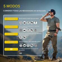 Set profesional de detector de metales ajustable, detector de metales con bobina doble D resistente al agua, gran pantalla LCD retroiluminada, buscador de oro de alta precisión para aventuras al aire libre en la playa, chip avanzado: 5 modos mejorados que incluyen localización precisa, todos los metales, disco, memoria y joyas, poste ajustable, 3 modos de sonido de frecuencia. - Negro - Ver 7