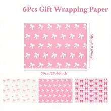 3/6pcs Golden And Pink Glitter Bows And Checkered Design Packaging Paper Elegant Girly Style For Birthdays, Baby Showers, Weddings, Valentine's - Multicolor - View 12