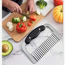 不锈钢波浪形土豆刀，多功能土豆切割器，可用于切薯条、土豆片、切花 - 黑色 - 查看 1