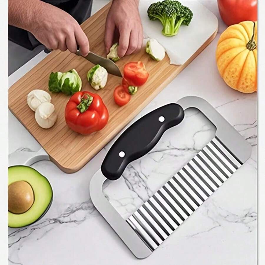 不锈钢波浪形土豆刀，多功能土豆切割器，可用于切薯条、土豆片、切花 - 黑色 - 查看 1