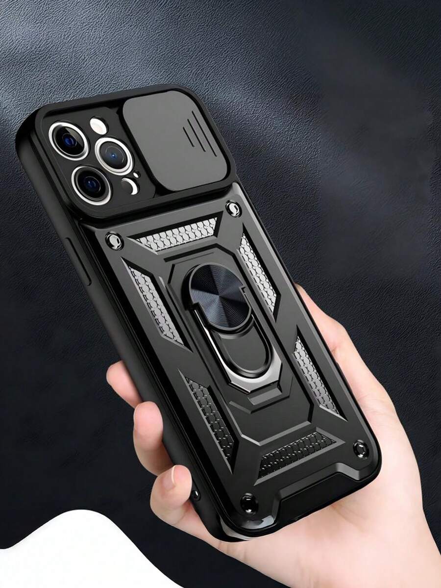 Military Industry Anti-Fall Nail Soldier X Ring Holder Phone Case, Compatible With IPhone 17 16 15 14 13 - Black - View 1