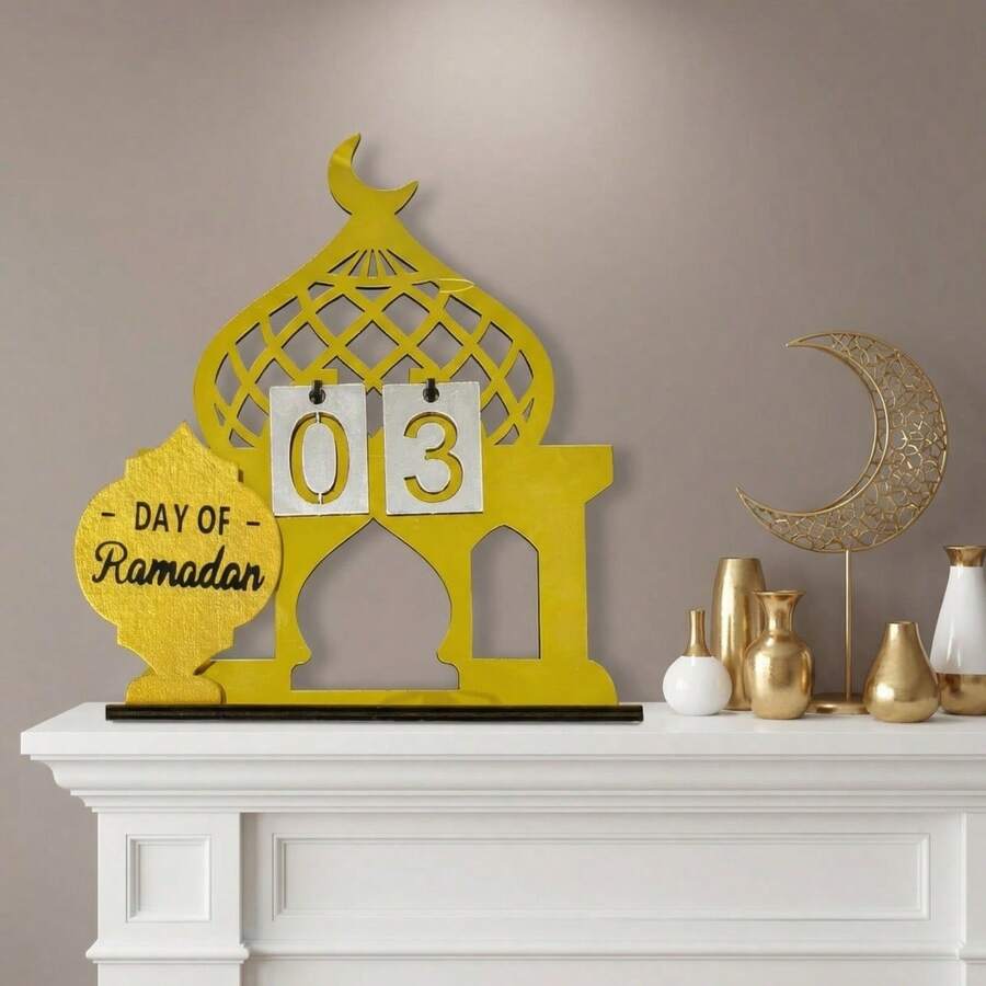 2026 Ramadan Countdown Calendar, Creative Castle Shaped Eid Mubarak Tabletop Decoration For Party Home Display - Gold - View 1
