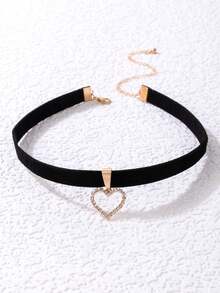1 pieza Collar con colgante de corazón de terciopelo de poliéster de estilo minimalista y de moda, regalo de joyería adecuado para adolescentes y vacaciones - 22800-negro-EP - Ver 4
