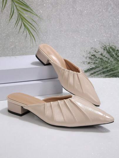 Giày sandal đế bằng xếp ly kiểu Pháp, mũi nhọn, kiểu slip-on dành cho nữ, mùa hè.