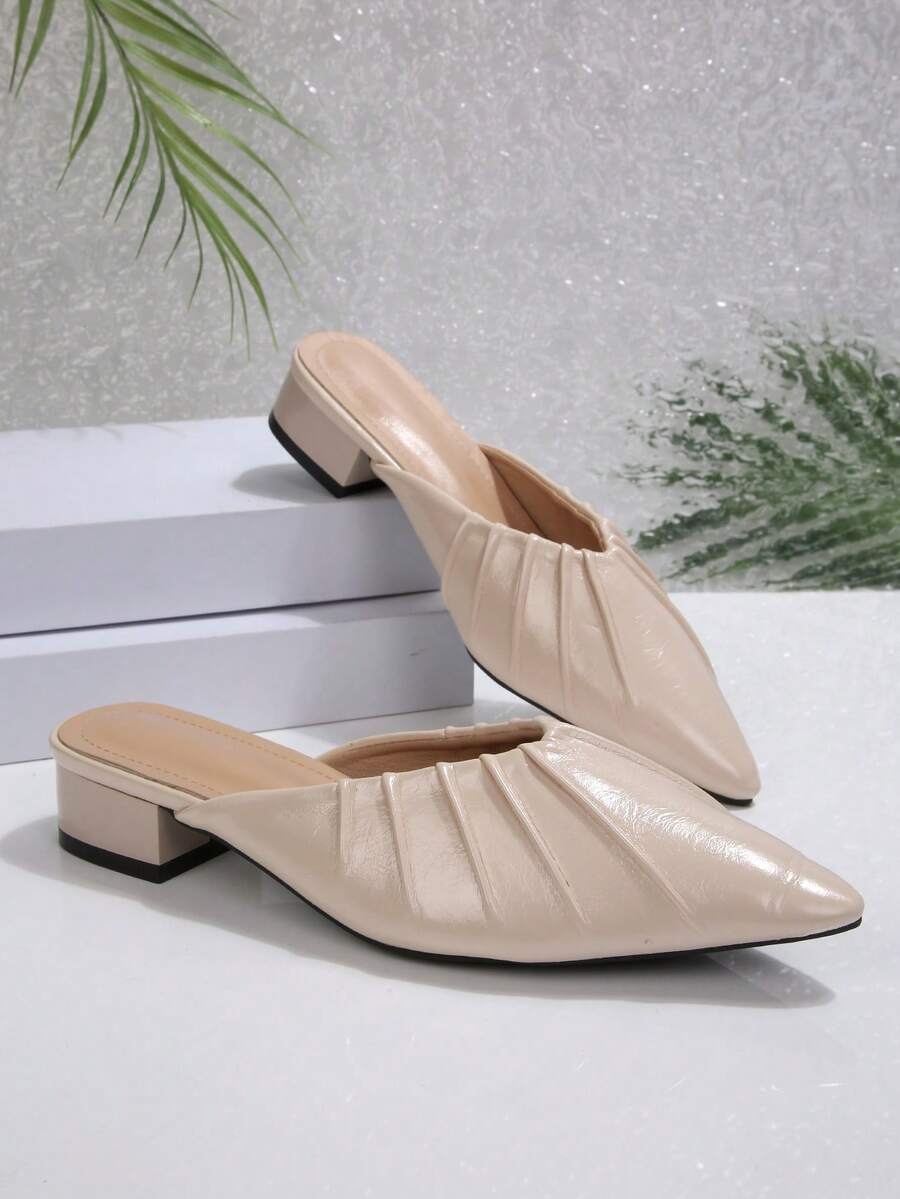 Giày sandal đế bằng xếp ly kiểu Pháp, mũi nhọn, kiểu slip-on dành cho nữ, mùa hè. - Màu be - Xem 1
