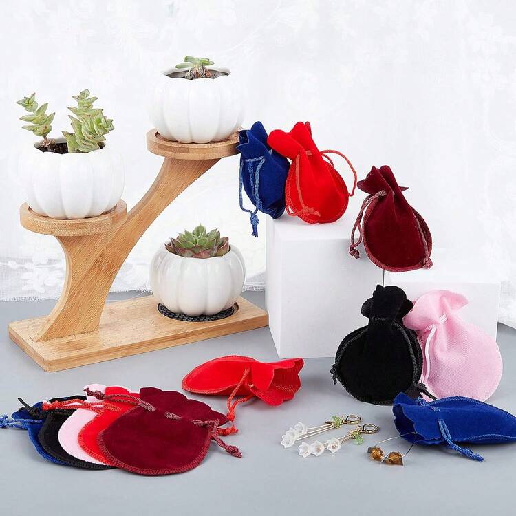 6/12pcs (7*9cm) Small Velvet Drawstring Jewelry Pouches, Necklace Bracelet Gift Packaging Bags, Wedding Favor Bags/Mini Blessing Bags, Scratch-Resistant Jewelry Protector, Suitable For Rings, Bracelets, Earrings Storage, Pink, Red, Rose Pink, Burgundy , Makeup Room Decor,Travel Essential - Pink - View 11