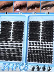 544/608PCS Cluster-Style False Eyelashes, Individual Eyelash Extensions, 10-18mm DIY Eyelash Clusters, Waterproof False Eyelashes, Extremely Dense, Includes Eyelash Glue, Tweezers, 3D Eyelashes, Russian Thick Eyelashes. Suitable For Dramatic, Everyday Makeup, Role-Playing, Complete Looks, And Daily Wear. - Multicolor - View 17