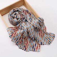 1pc Women's Soft Digital Printed Modest Hijab Pleated Soft Headscarf - Multicolor - View 12