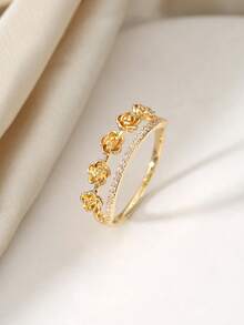 1枚时尚甜美花朵镂空戒指，铜边镶嵌锆石，气质百搭，轻盈奢华，日常佩戴，可作为情人节、生日礼物赠送朋友。 - 花朵鋯石戒指 - 查看 5