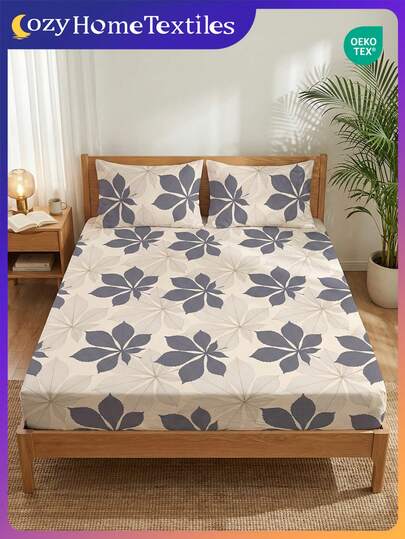 2/3pcs Printed Fitted Bedsheet Set (1pc Bedsheet + 1/2pcs Pillowcase Without Pillow Insert), Skin-Friendly Mattress Protector, Printed Mattress Cover, Comfortable & Soft, Breathable, Multi-Size, Fits Twin/Full/Queen/King Bed, Machine Washable, Home Decor, Bedroom Decor, Oeko-Tex Certified