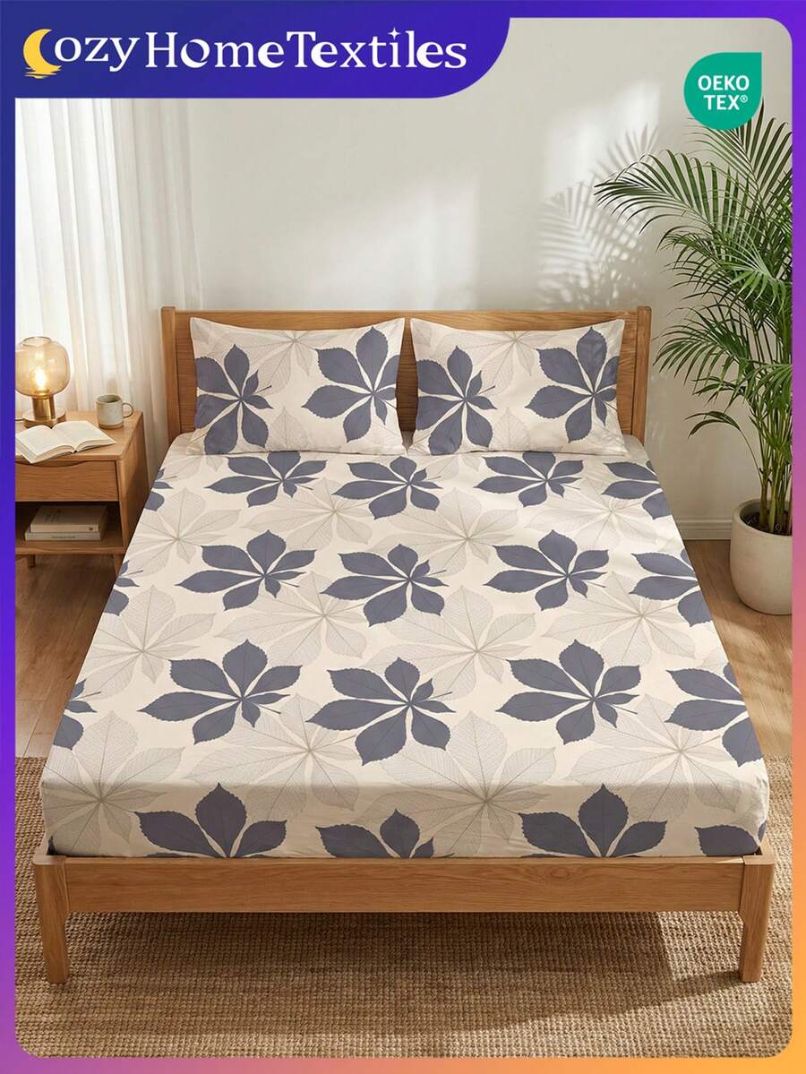 2/3件套印花床笠套装（1件床单+1/2个枕套，不含枕芯），亲肤床垫保护套，印花床垫罩，舒适柔软，透气，多种尺寸可选，适用于单人床/双人床/大号床/特大号床，可机洗，家居装饰，卧室装饰，通过Oeko-Tex认证