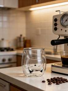 كوب قهوة زجاجي على شكل قطة جذاب، كوب حليب ذو جدارين مزدوجين للإفطار والقهوة والعصير، هدية مثالية للأعياد الشخصية والأعياد، غسل باليد فقط، طباعة حيوانات، أواني شرب زجاجية بيضاوية قابلة لإعادة الاستخدام للاستخدام العائلي - متعدد الألوان - مشاهدة 8