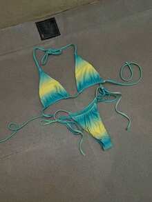 2026新款女士比基尼套装，女士时尚彩虹渐变印花泳衣套装，适合夏季度假、海滩、嘉年华 - 彩色 - 查看 5