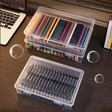 Hộp đựng bút chì dung lượng lớn, hộp đựng bút sáp màu bằng nhựa số lượng lớn, có nắp đậy, hộp đựng đồ thủ công, bút đánh dấu, có thể xếp chồng lên nhau, thích hợp cho bàn học, văn phòng phẩm, trang trí văn phòng, giá đựng bút, phụ kiện văn phòng. - lớn - Xem 3