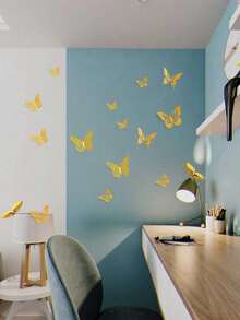 36pcs 3D Butterfly Wall Stickers, 4 Styles, 3 Sizes, Butterfly Birthday Decor, Butterfly Party Decor, Cake Decor, Room Decor, Removable Stickers (Gold) Random Style - Paper - Gold - View 9