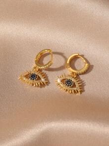 GEREIT 1pc Minimalist Fashionable Gold-Tone Copper Micro-Inlaid AAA Cubic Zirconia Blue Eye Pendant Earrings, Suitable For Women's Daily Wear - Multicolor - View 5