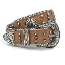 1 Piece Y2k American Retro Punk Style Wide Belt Women's Eyelet Rivet Multi-Hole Design Belt Decorative Versatile - B款 - 查看 5
