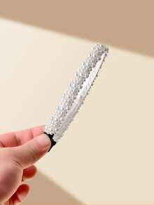 1pc Simple White Pearl Headband, Comfortable Non-Slip Headpiece, Suitable For Daily Wear, Elegant Faux Pearl Headband, Shiny Beaded Headband, Suitable For Wedding And Bridesmaid Looks Hairband Diadema Hair Hoop - White - View 12