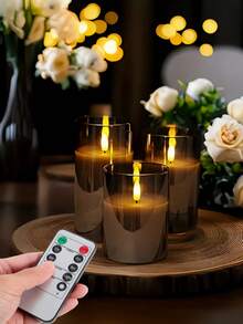 2/3/4/6-Piece Black LED Flameless Candles With Remote Control Timer, Warm Flickering Light, Battery-Powered Ambient Lighting, Suitable For Weddings, Parties, Holidays/Home Décor. - Grey - View 3
