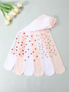 2/6 Pairs Girls Fruit Print Tight Leggings, Breathable Thin Tights For Spring/Summer - Multicolor - View 5